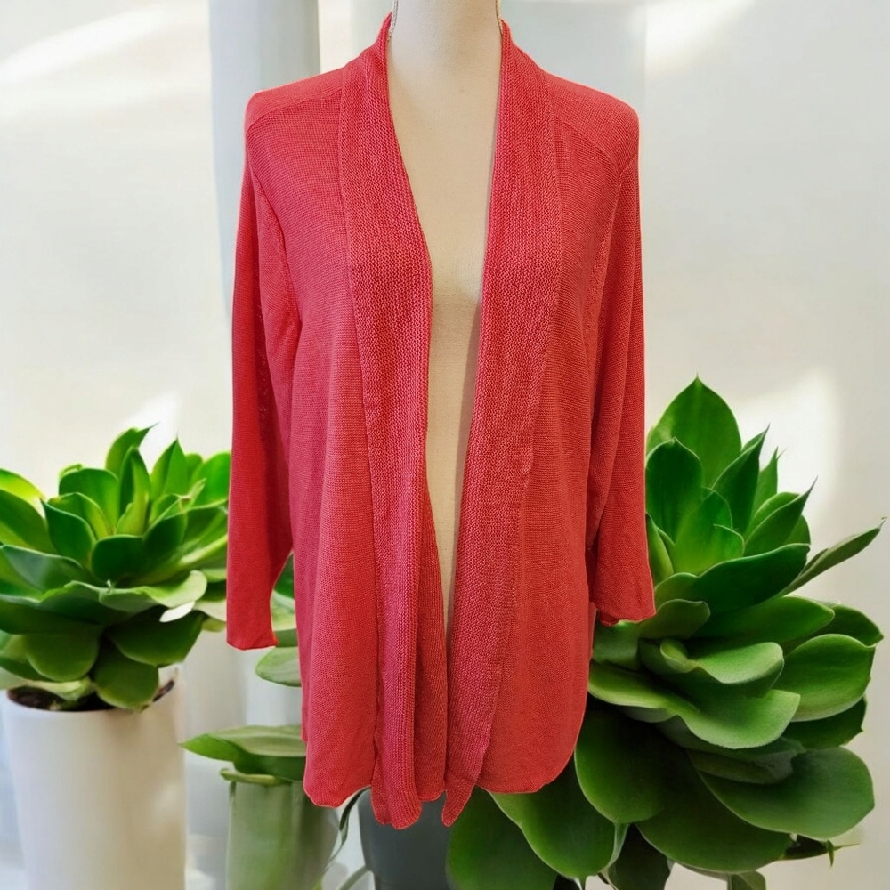Eileen Fisher Women's Open Front Cardigan Sweater Coral Sz 1X?